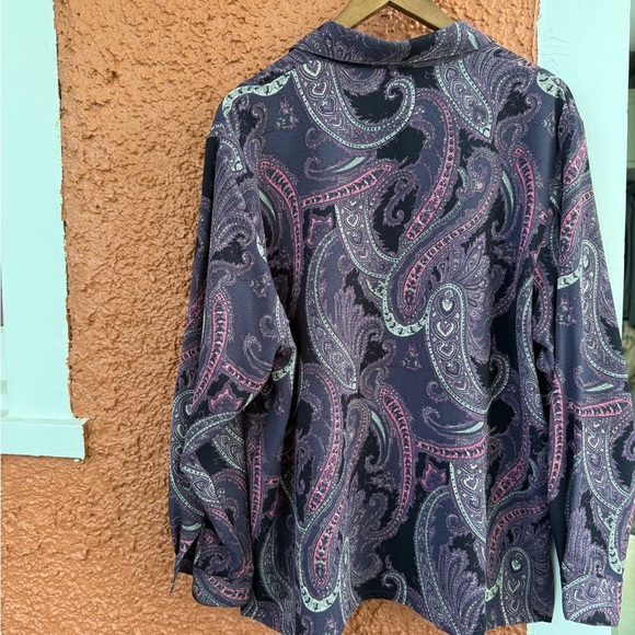 Women’s Bon Worth Paisly Button Down Sheer Top Purple Pink Medium Petite - Picture 4 of 5